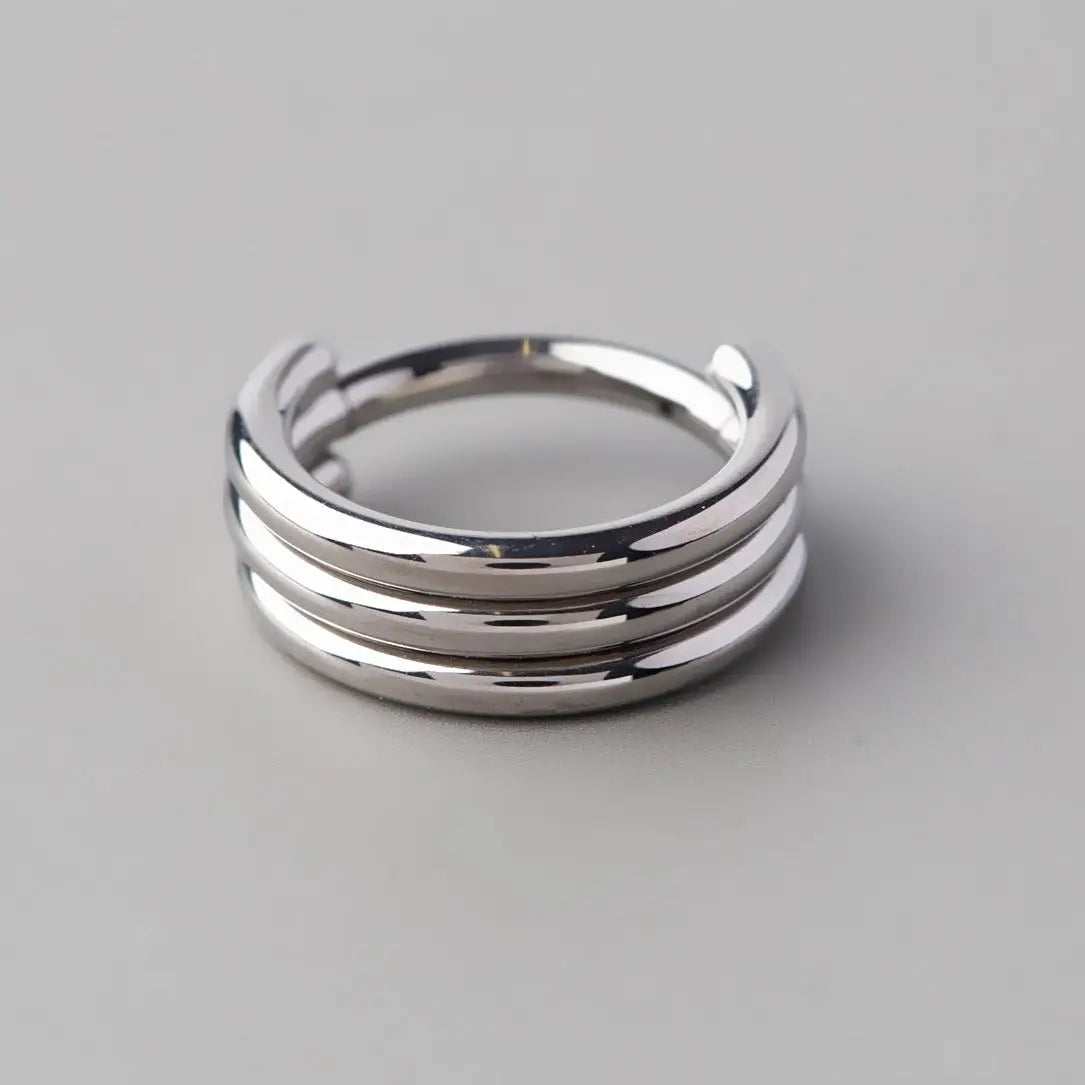 Hinged Segment Ring Triple Lined - Titanium - Camden Body Jewellery