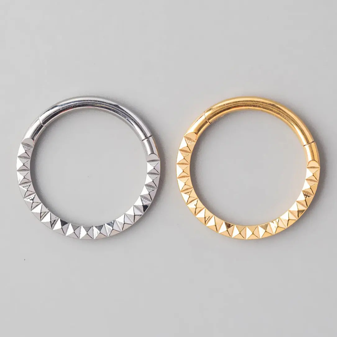 Hinged Segment Ring Front Face Square Cut in Silver - Titanium - Camden Body Jewellery