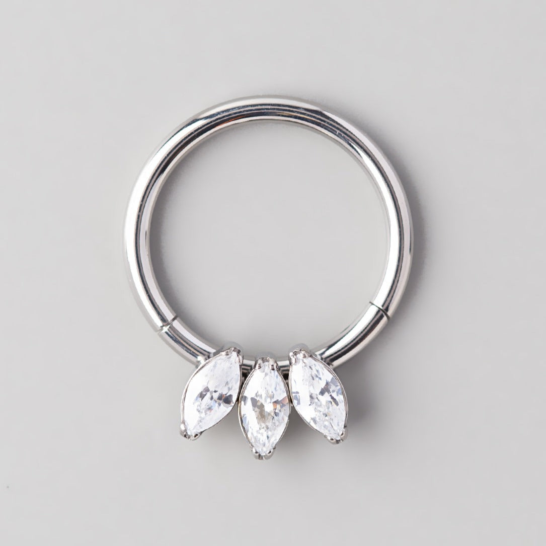 Hinged Segment Ring Triple Marquise in Silver - Titanium - Camden Body Jewellery