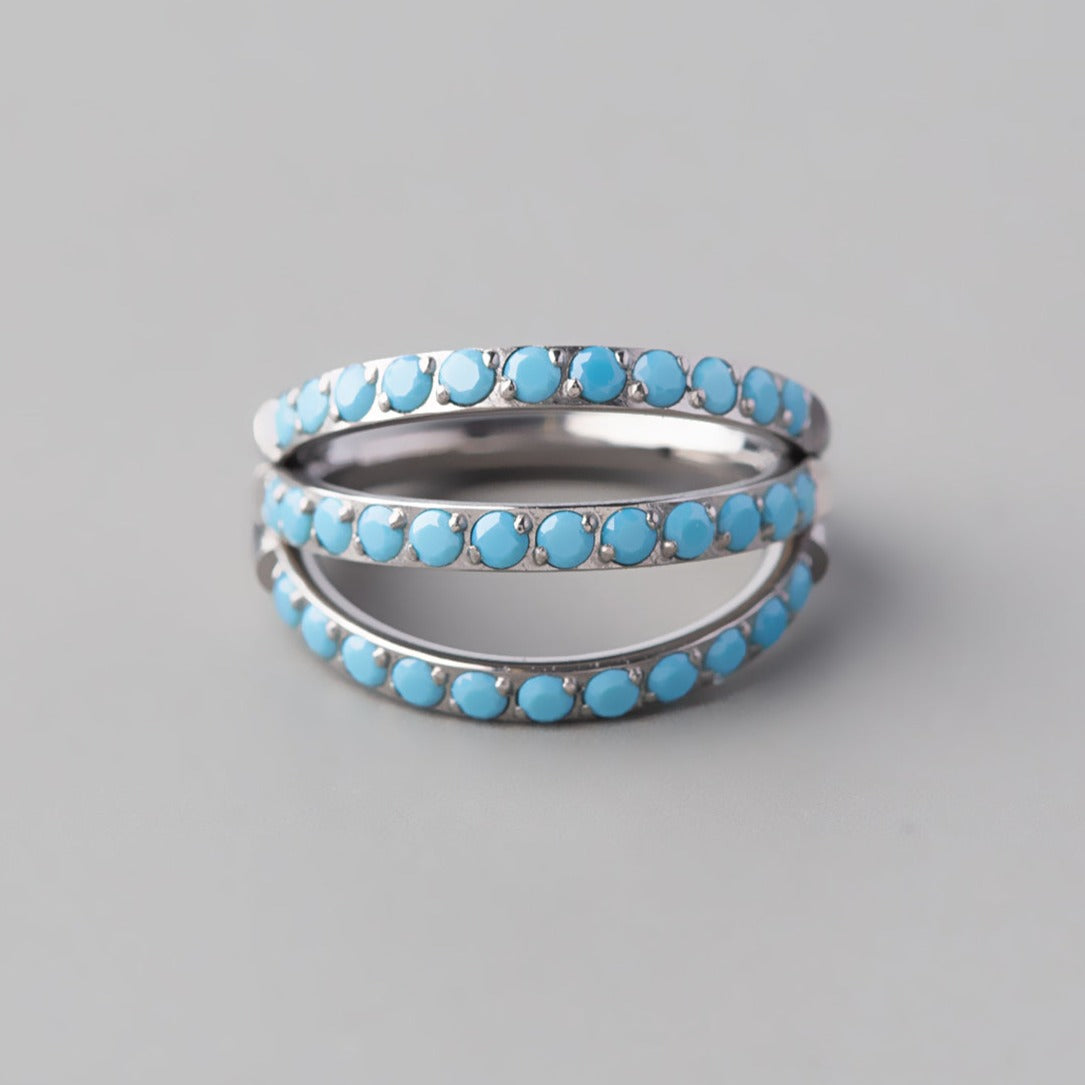 Hinged Segment Ring Triple Stack Line with Turquoise - Titanium - Camden Body Jewellery