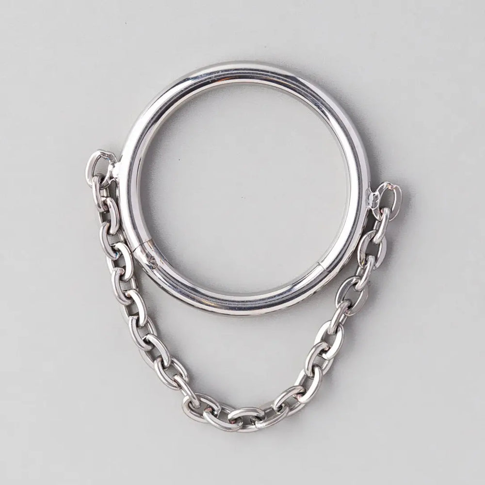 Hinged Segment Ring Front With Chain Dangle in Silver - Titanium