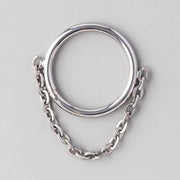 Hinged Segment Ring Front With Chain Dangle in Silver - Titanium - Camden Body Jewellery
