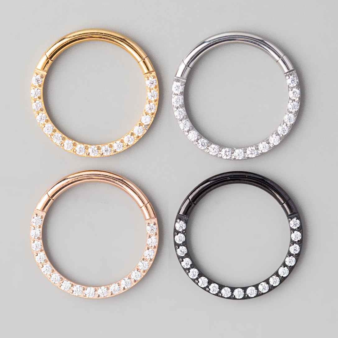 Hinged Segment Ring Front Face CZ in Rose Gold - Titanium - Camden Body Jewellery