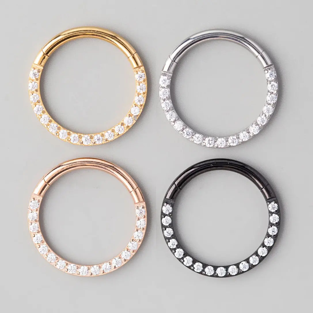 Hinged Segment Ring Front Face CZ in Rose Gold - Titanium - Camden Body Jewellery