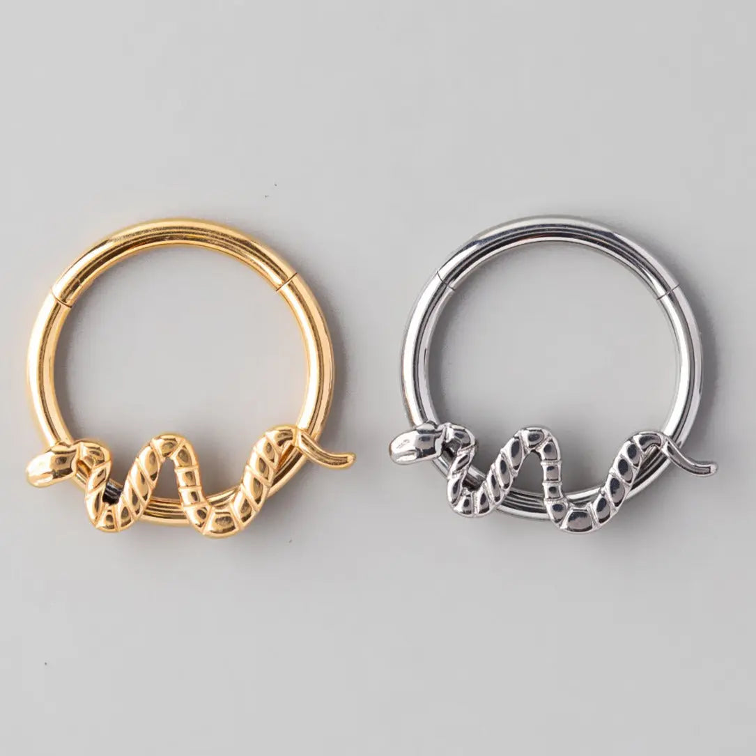 Hinged Segment Ring Snake in Silver - Titanium - Camden Body Jewellery