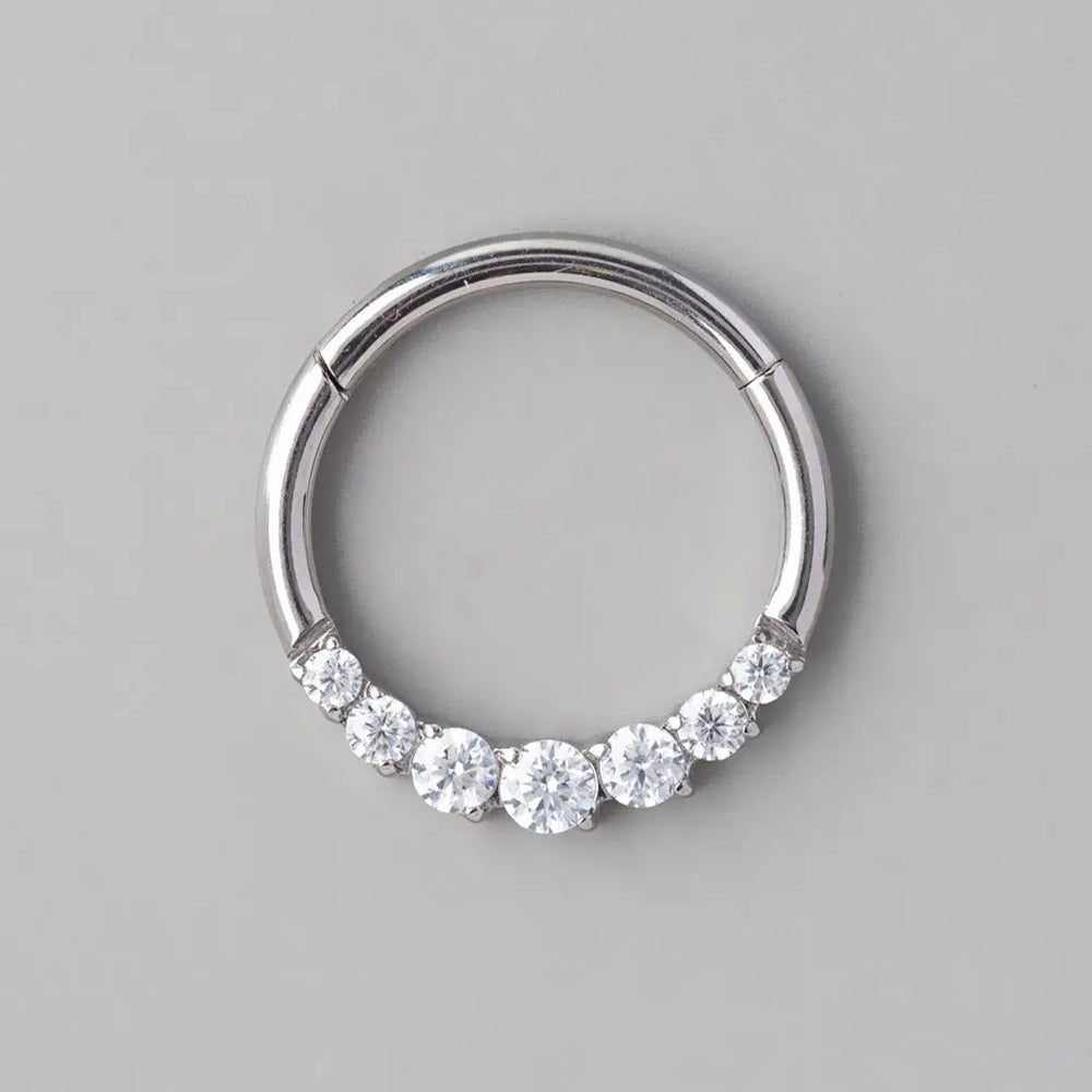 Hinged Segment Ring Front Face 7 CZ's - Titanium