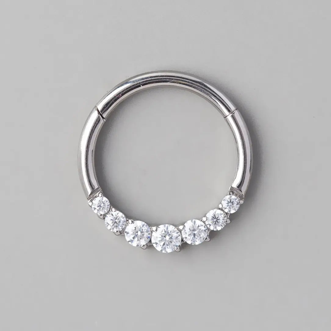 Hinged Segment Ring Front Face 7 CZ's - Titanium - Camden Body Jewellery