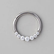 Hinged Segment Ring Front Face 7 CZ's - Titanium - Camden Body Jewellery