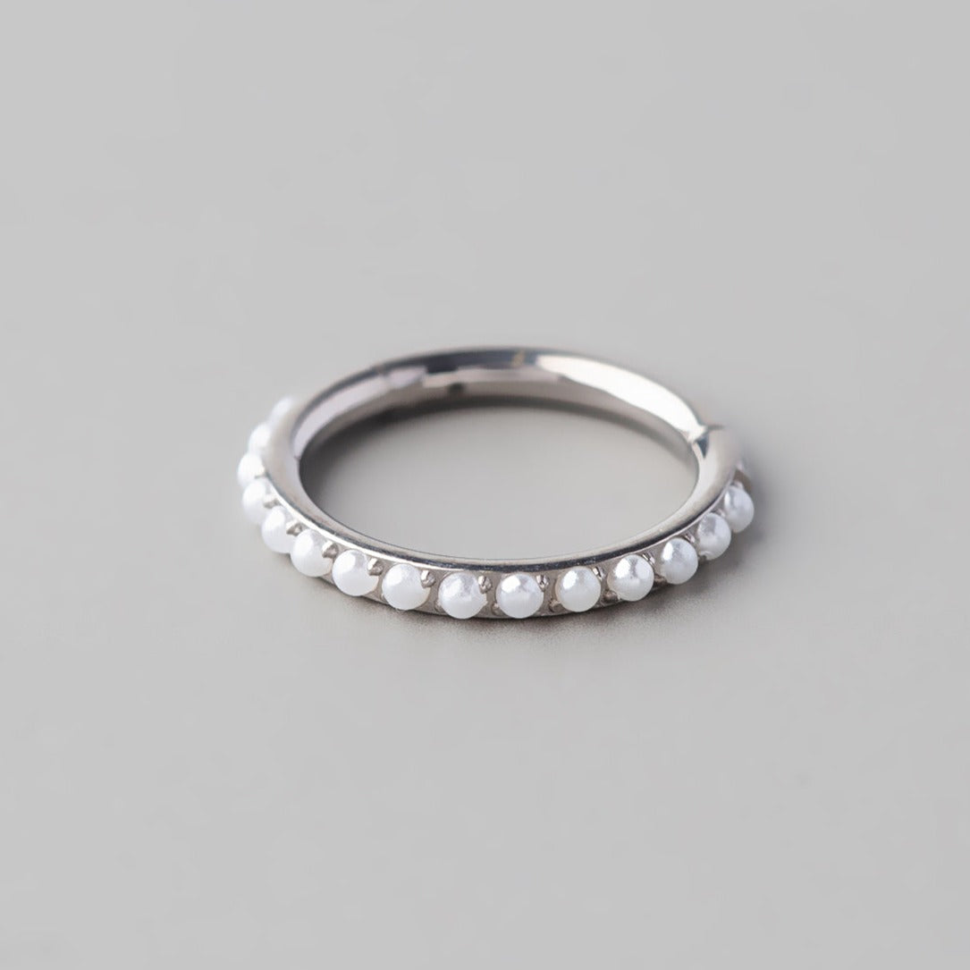 Hinged Segment Ring Side Pearl Paved - Titanium - Camden Body Jewellery