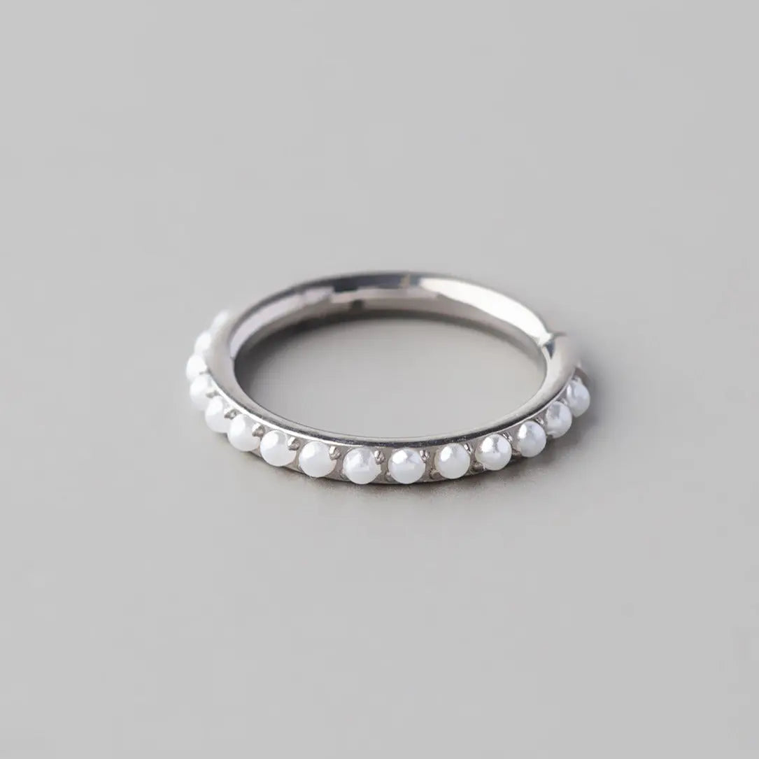 Hinged Segment Ring Side Pearl Paved - Titanium - Camden Body Jewellery