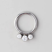 Hinged Segment Ring Triple CZ Jewelled - Titanium - Camden Body Jewellery