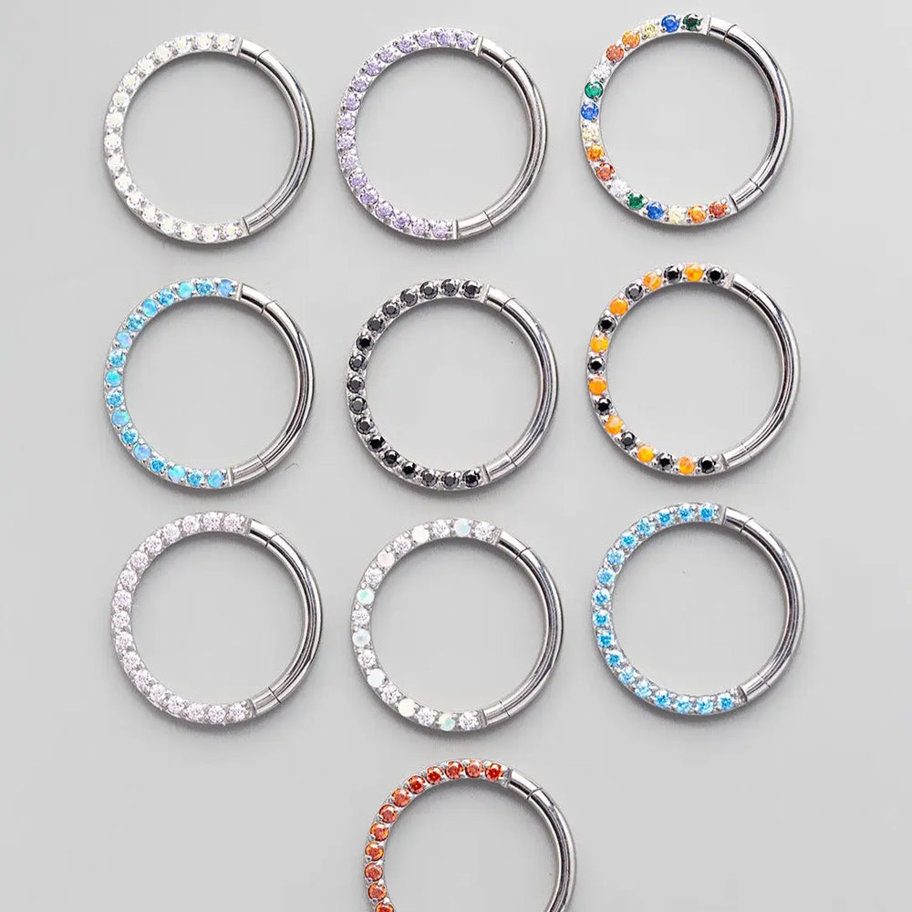 Hinged Segment Ring Front Face CZ in AB - Titanium