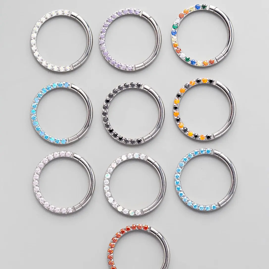 Hinged Segment Ring Front Face CZ in AB - Titanium - Camden Body Jewellery