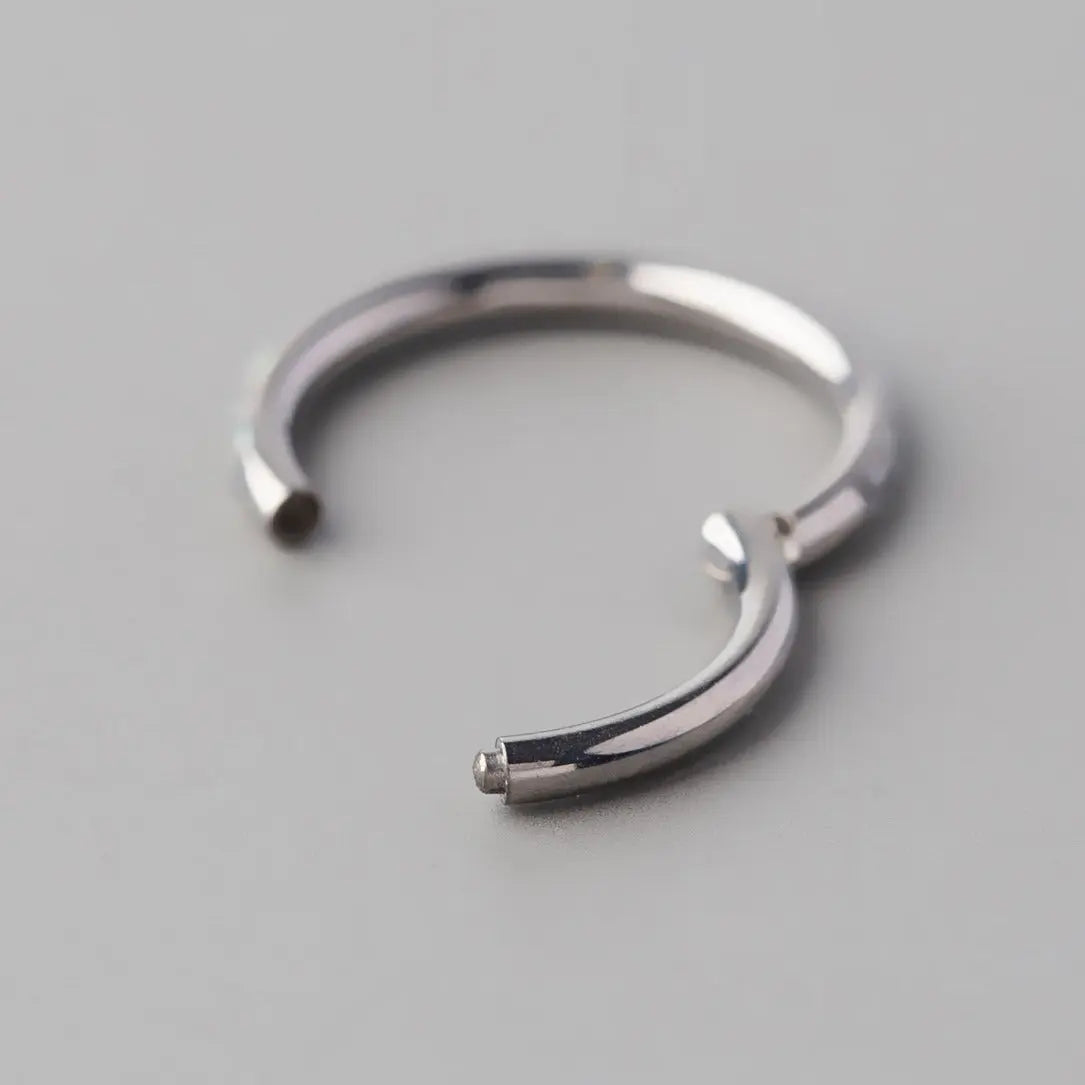 Hinged Segment Ring White Opal & Clear CZ Side Face in Silver - Titanium - Camden Body Jewellery