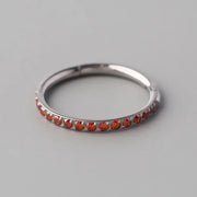 Hinged Segment Ring Red CZ Side Face in Silver - Titanium - Camden Body Jewellery