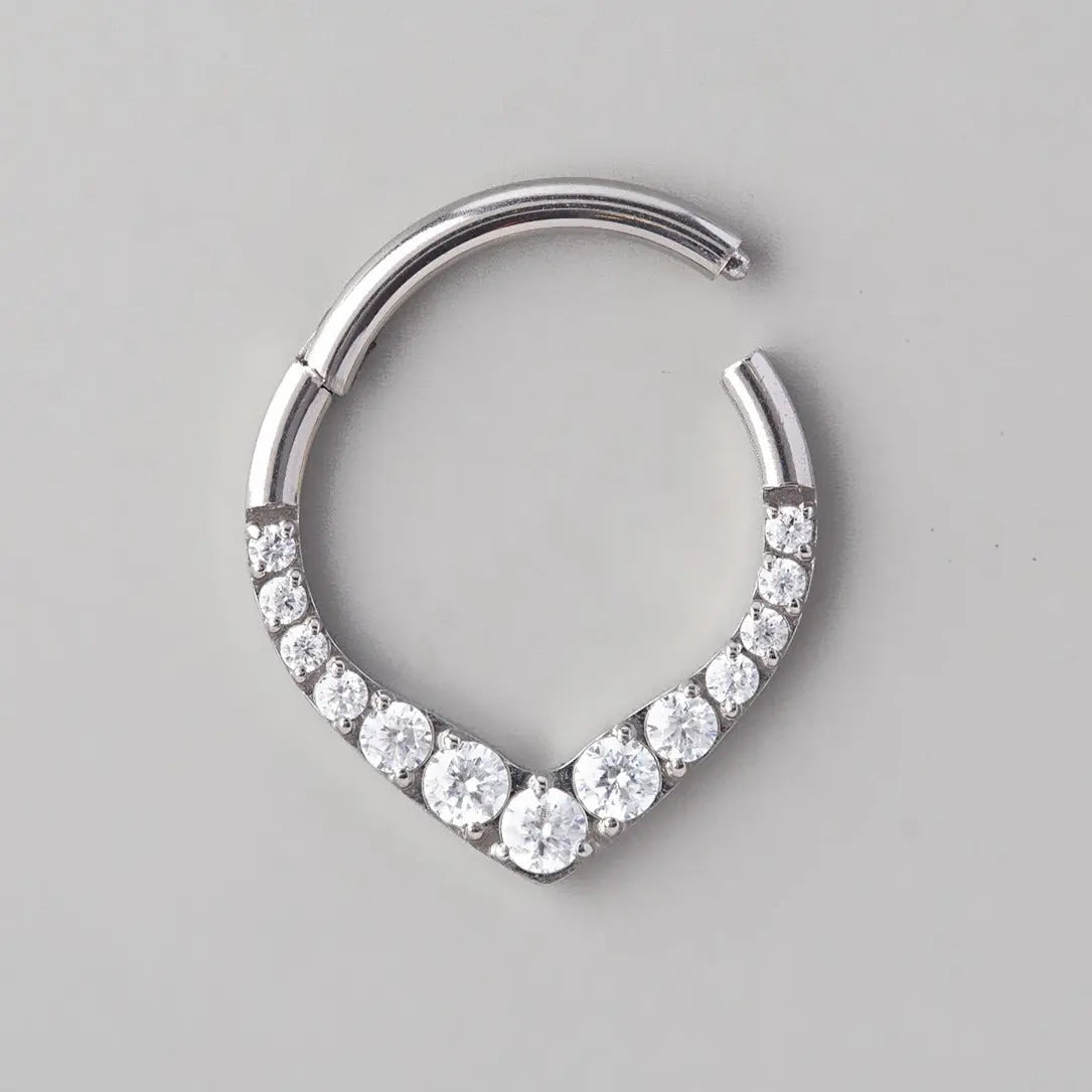 Hinged Segment Ring Front Face V Shape - Titanium - Camden Body Jewellery