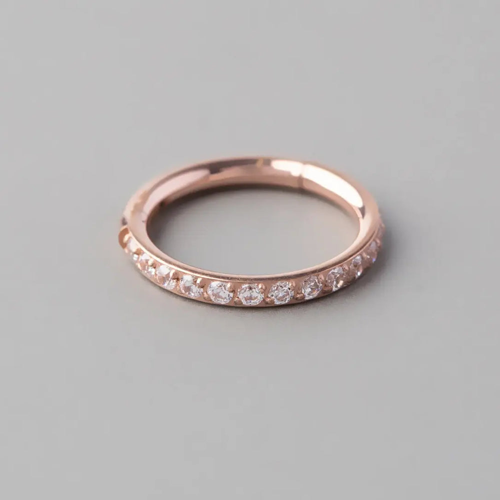 Hinged Segment Ring Clear CZ Side Face in Rose Gold - Titanium