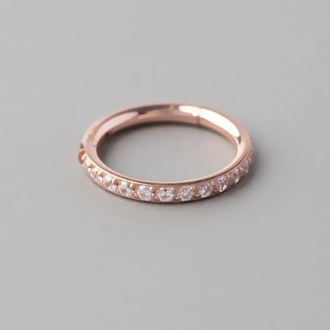 Hinged Segment Ring Clear CZ Side Face in Rose Gold - Titanium - Camden Body Jewellery