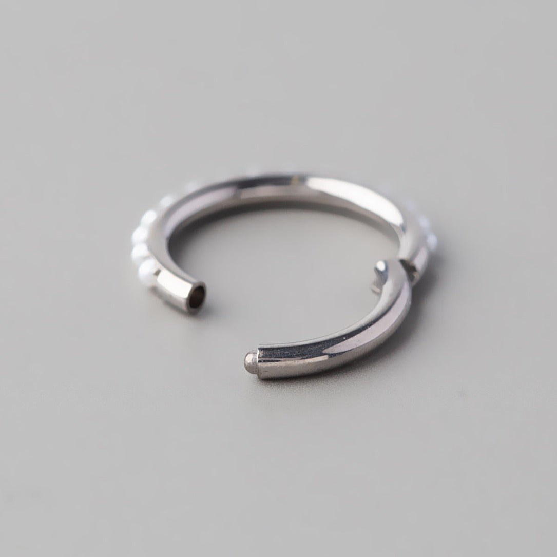 Hinged Segment Ring Side Pearl Paved - Titanium - Camden Body Jewellery