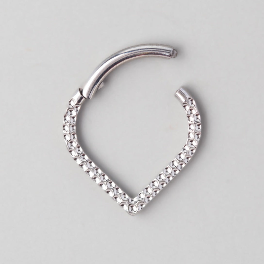 Front Face Bump Cut Chevron Hinged Segment Ring in Silver - Titanium - Camden Body Jewellery