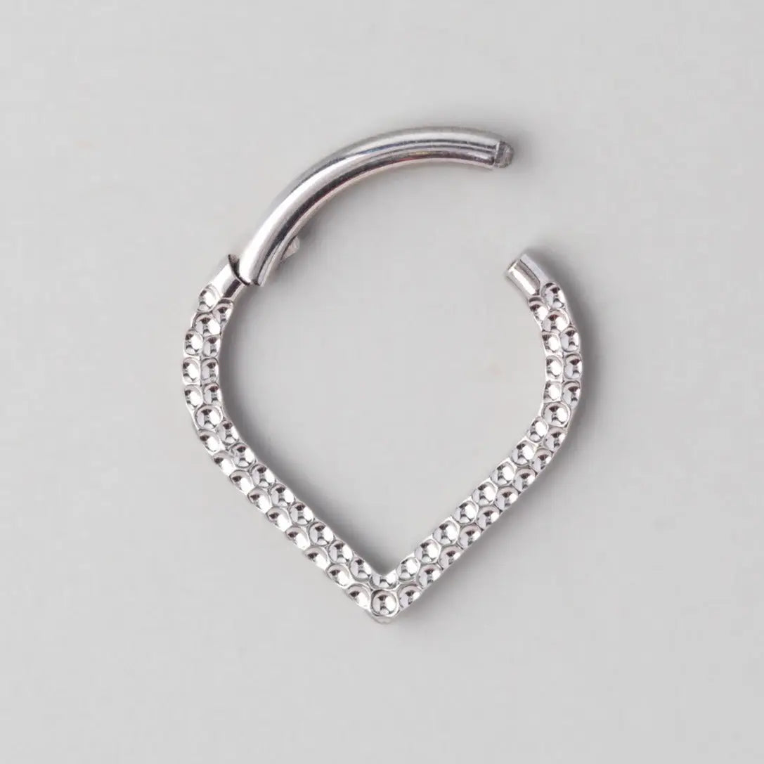 Front Face Bump Cut Chevron Hinged Segment Ring in Silver - Titanium - Camden Body Jewellery