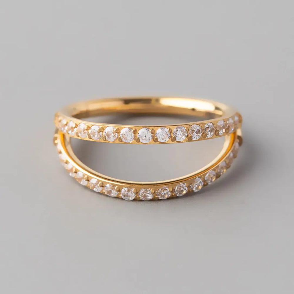 Hinged Segment Ring Double Stack CZ Faced in Gold - Titanium