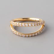 Hinged Segment Ring Double Stack CZ Faced in Gold - Titanium - Camden Body Jewellery