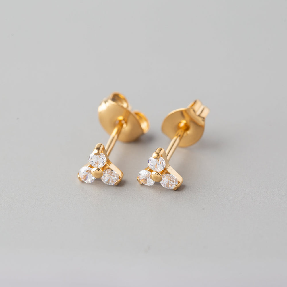 Triple Blaze CZ Stud Earrings in Gold - Titanium