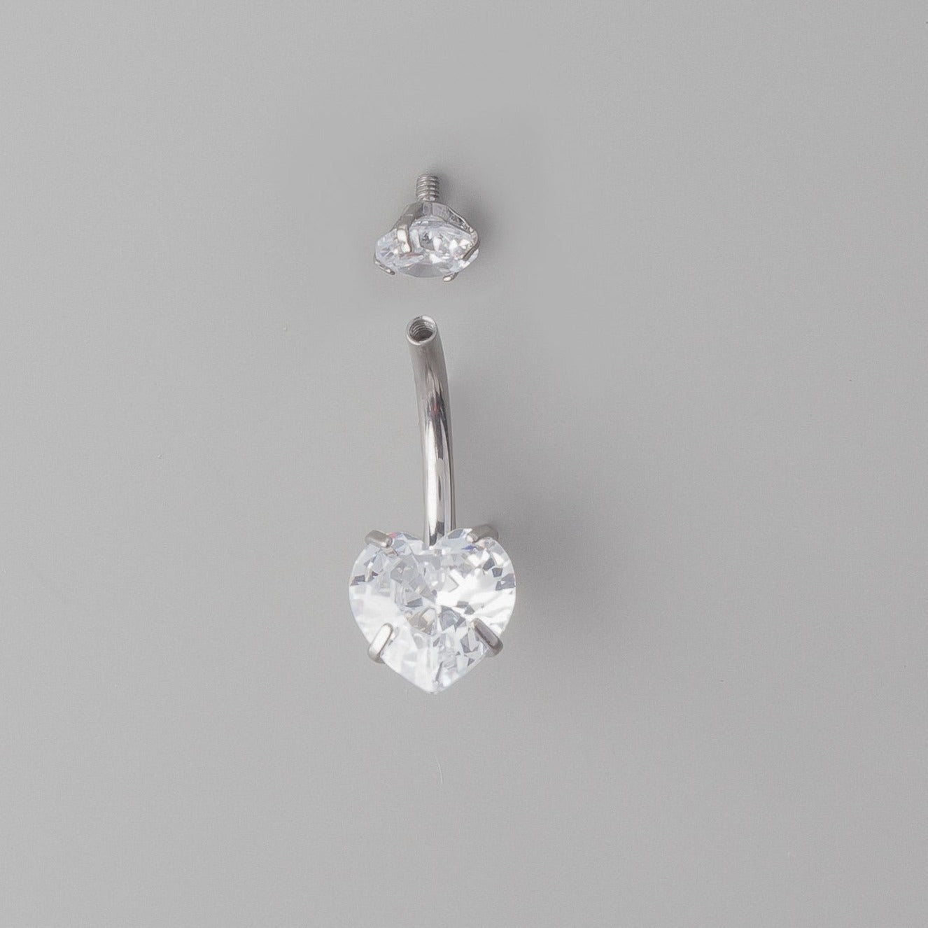 Heart Shaped Crystal Belly Bar - Titanium - Camden Body Jewellery