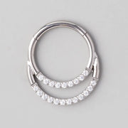 Hinged Segment Ring & Half Hoop Front CZ Face in Silver  - Titanium - Camden Body Jewellery