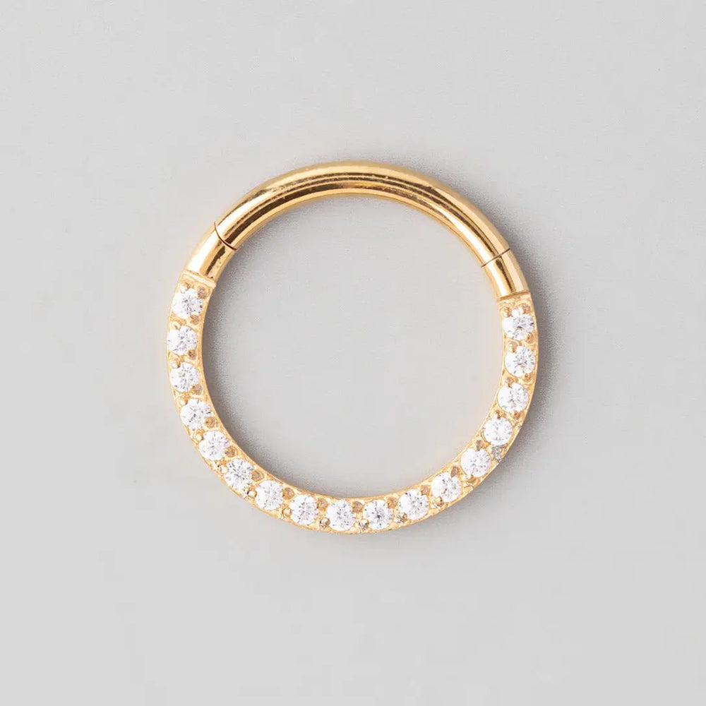 Hinged Segment Ring Front Face CZ in Gold - Titanium