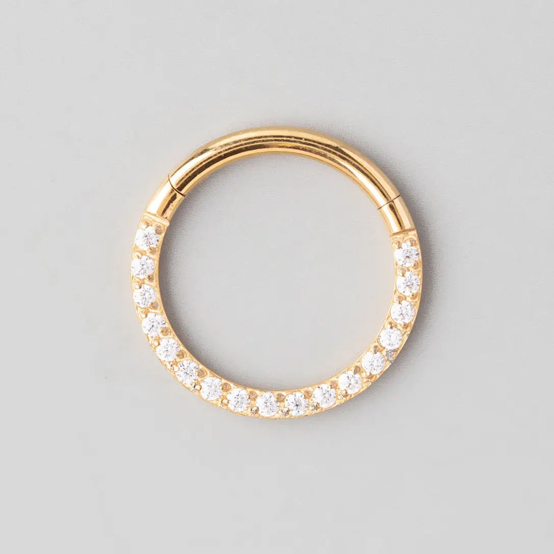 Hinged Segment Ring Front Face CZ in Gold - Titanium - Camden Body Jewellery