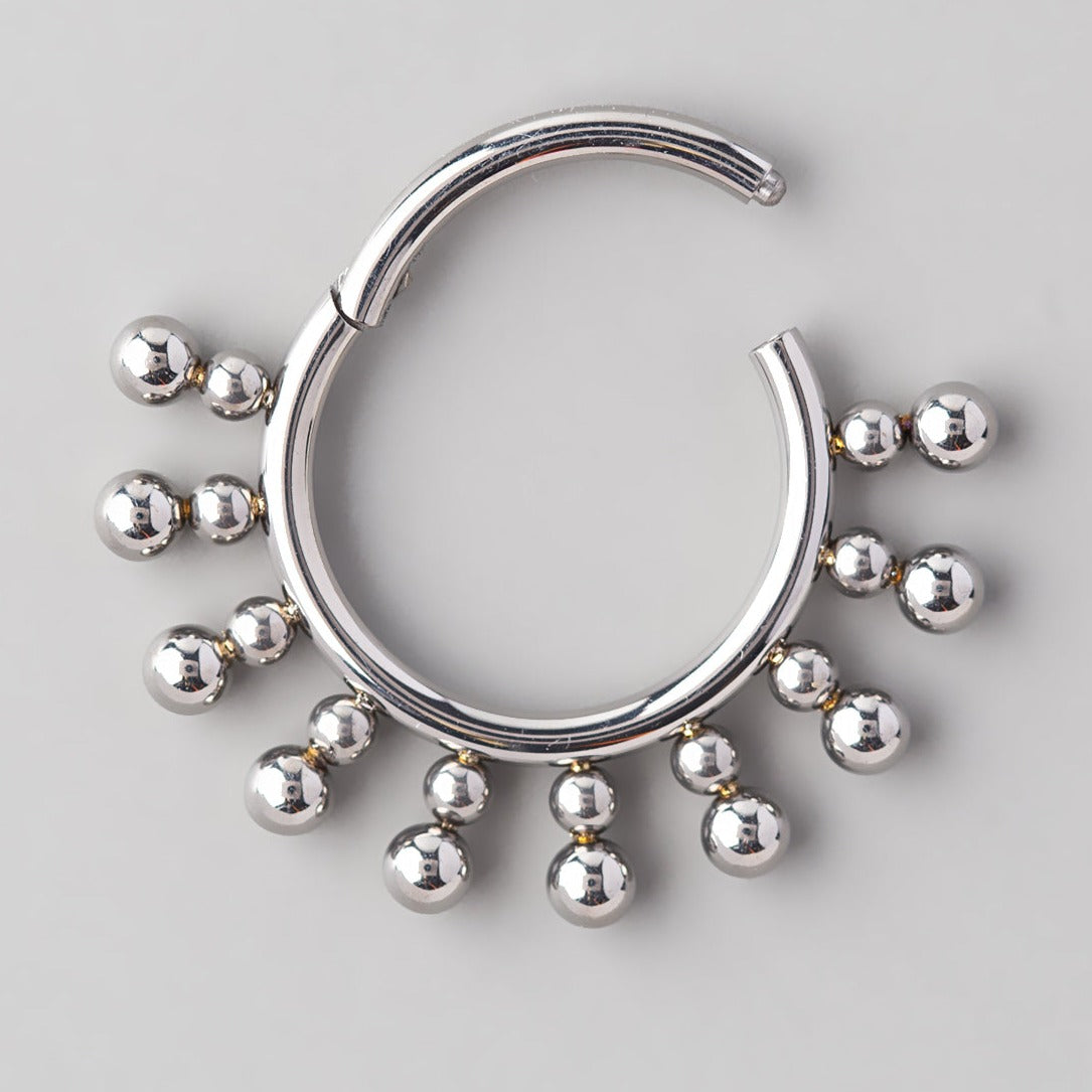 Hinged Segment Ring with Balls Welded in Silver - Titanium - Camden Body Jewellery