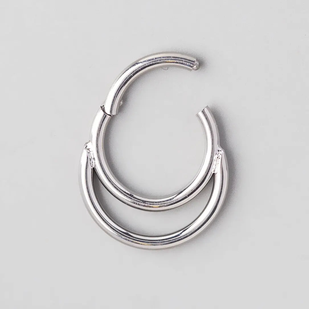 Hinged Segment Ring & Half Hoop Front in Silver - Titanium - Camden Body Jewellery