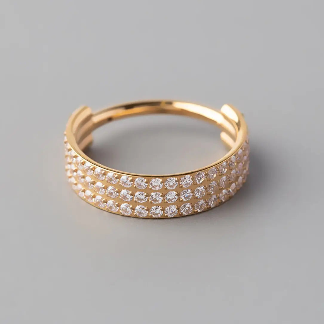 Hinged Segment Huggie Triple Rows CZ Paved in Gold (Pair) - Titanium - Camden Body Jewellery