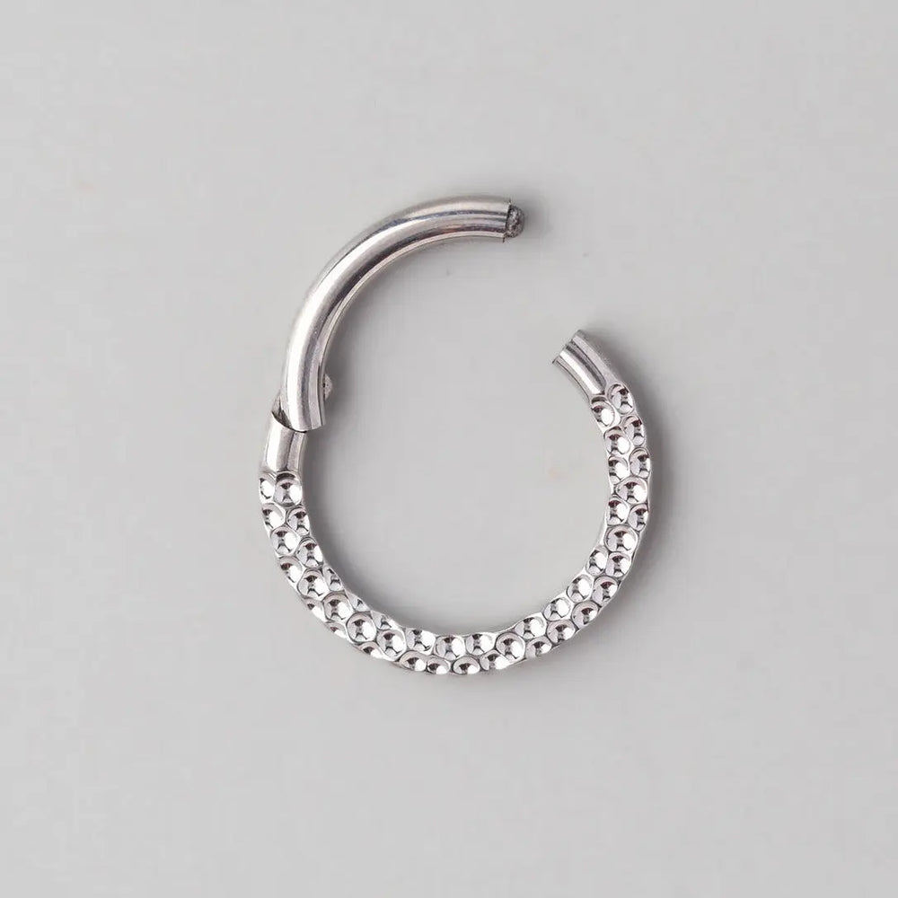 Front Face Bump Cut Hinged Segment Ring in Silver - Titanium