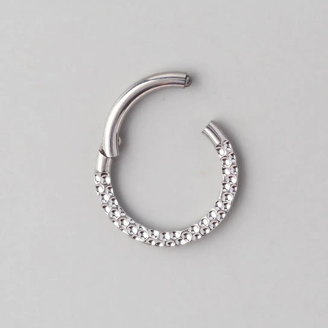 Front Face Cut Hinged Segment Ring in Silver - Titanium - Camden Body Jewellery