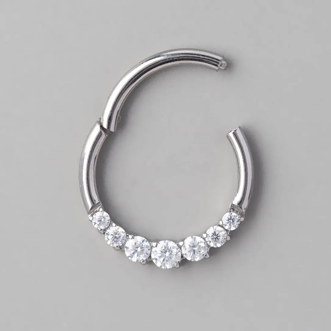 Hinged Segment Ring Front Face 7 CZ's - Titanium - Camden Body Jewellery