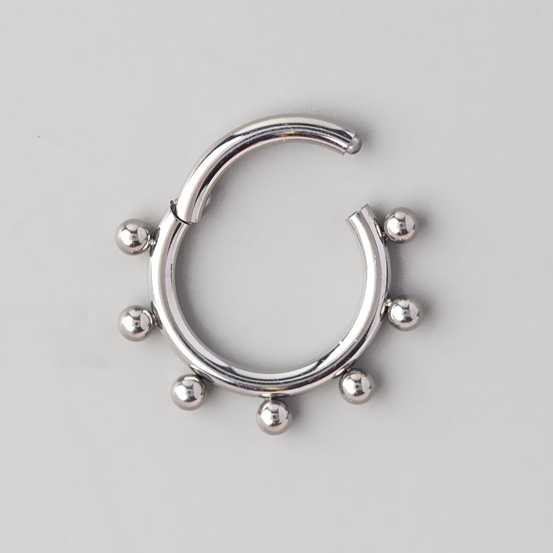 Hinged Segment Ring with Seven Balls in Silver - Titanium - Camden Body Jewellery