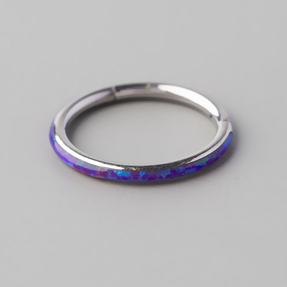 Hinged Segment Ring Side Face in Purple Opal - Titanium - Camden Body Jewellery