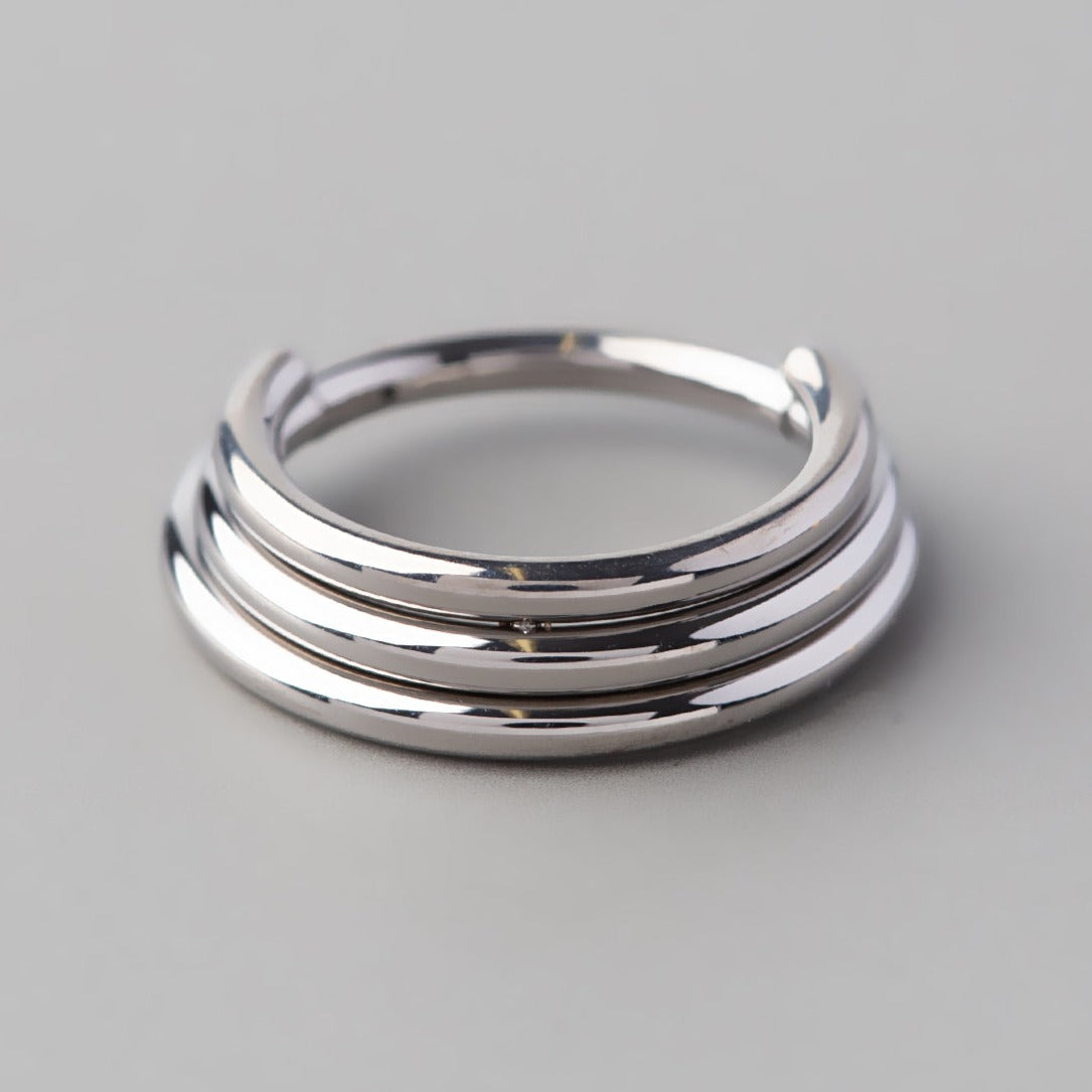 Hinged Segment Ring 3 Tier Stacked in Silver - Titanium - Camden Body Jewellery