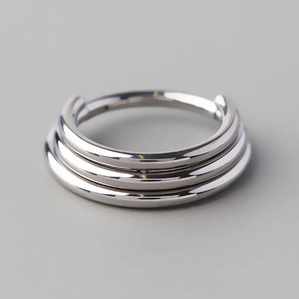 Hinged Segment Ring 3 Tier Stacked in Silver - Titanium