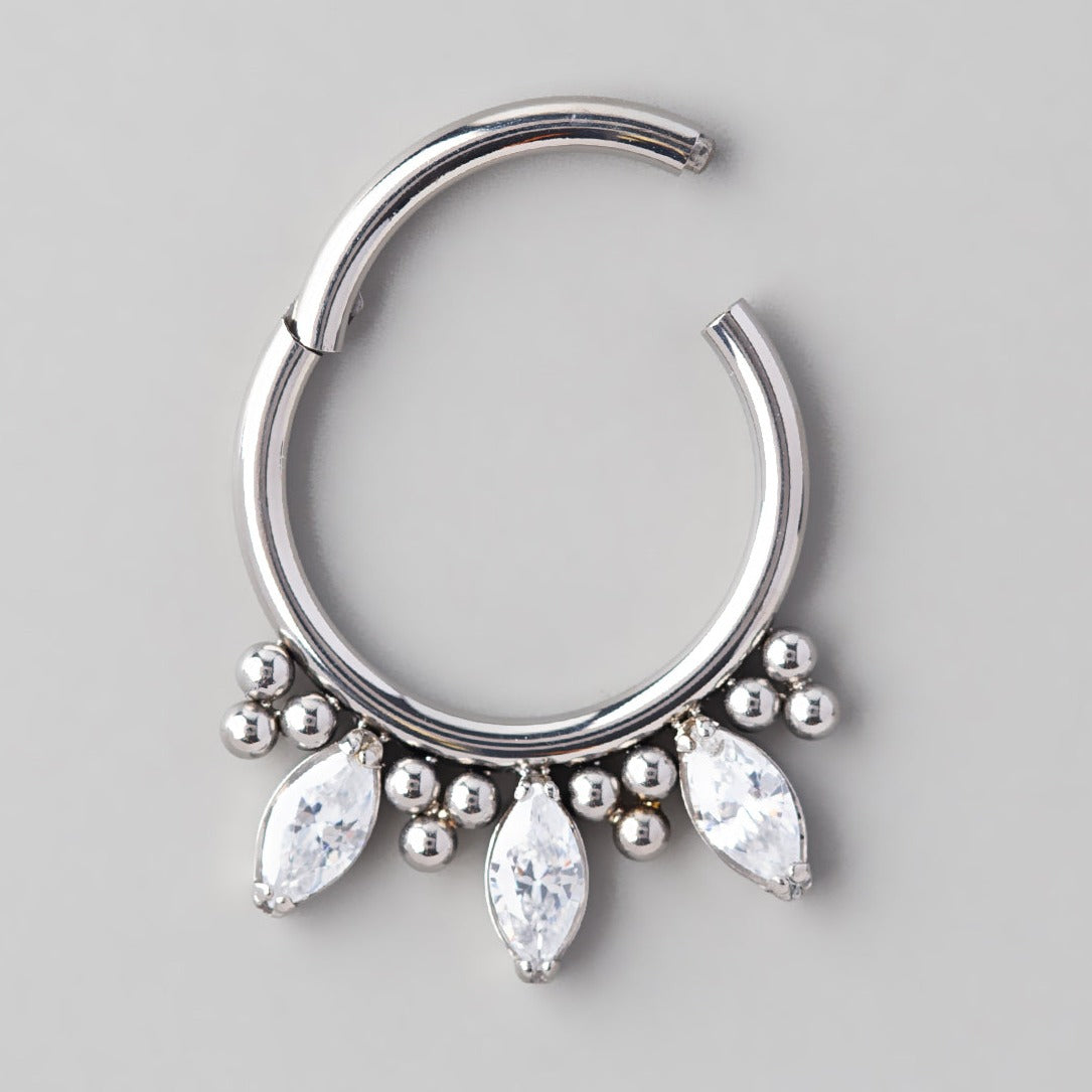 Hinged Segment Ring Triple Marquise with Balls in Silver - Titanium - Camden Body Jewellery