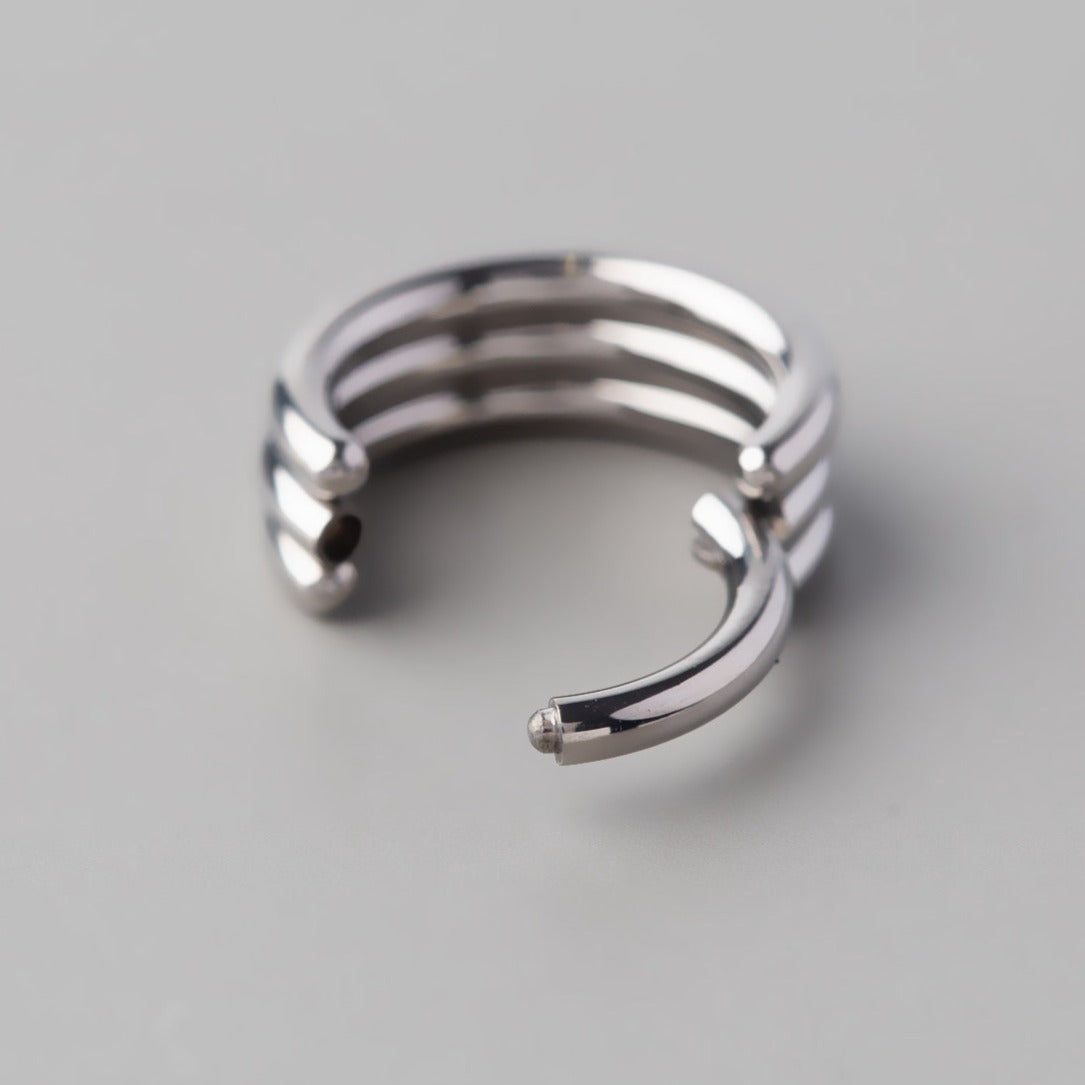 Hinged Segment Ring Triple Lined - Titanium - Camden Body Jewellery