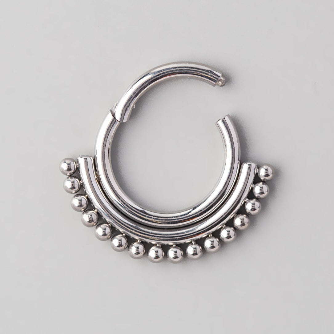 Hinged Segment Ring with Tribal Balls in Silver - Titanium - Camden Body Jewellery