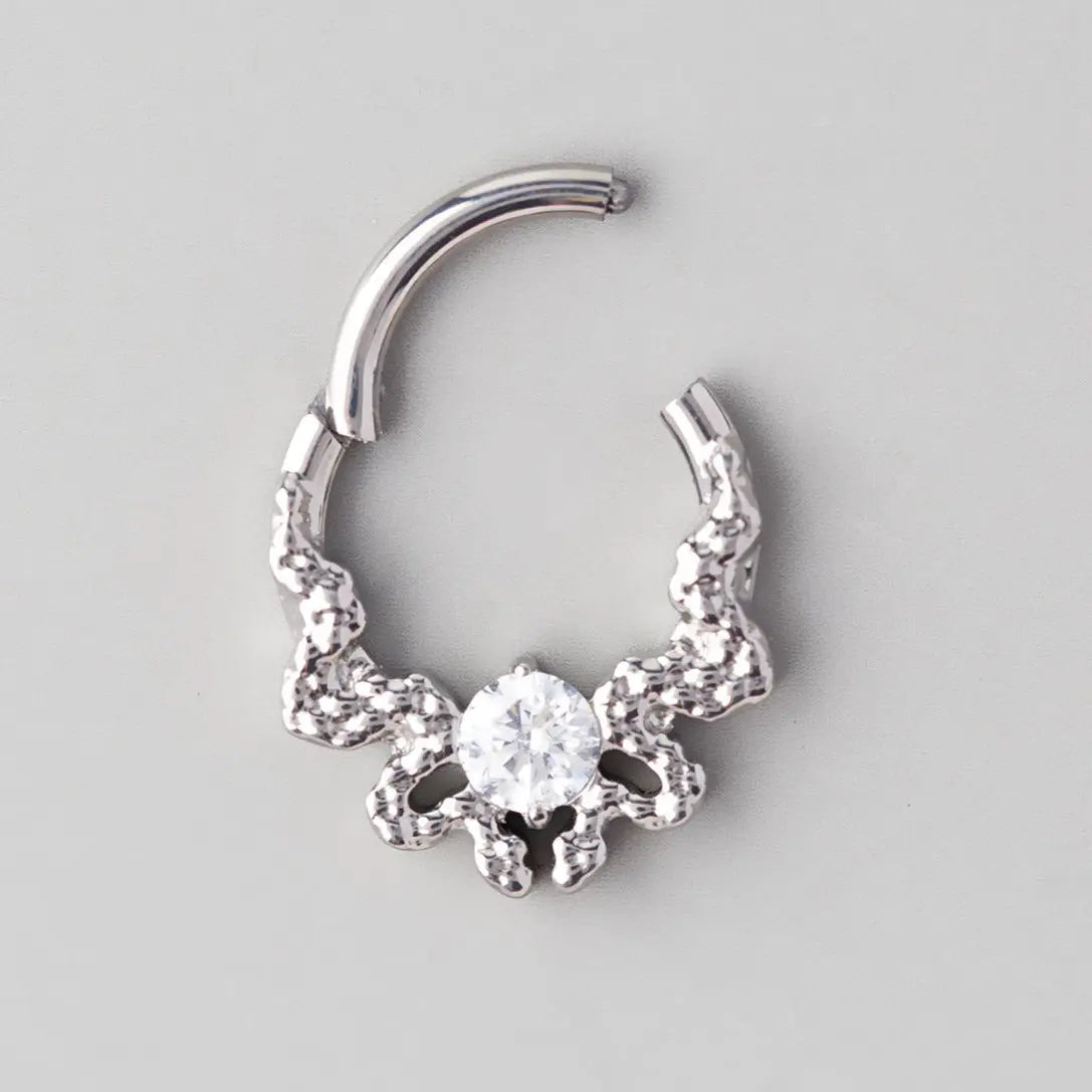 Snakes and CZ Center Hinged Segment Hoop Ring - Titanium - Camden Body Jewellery