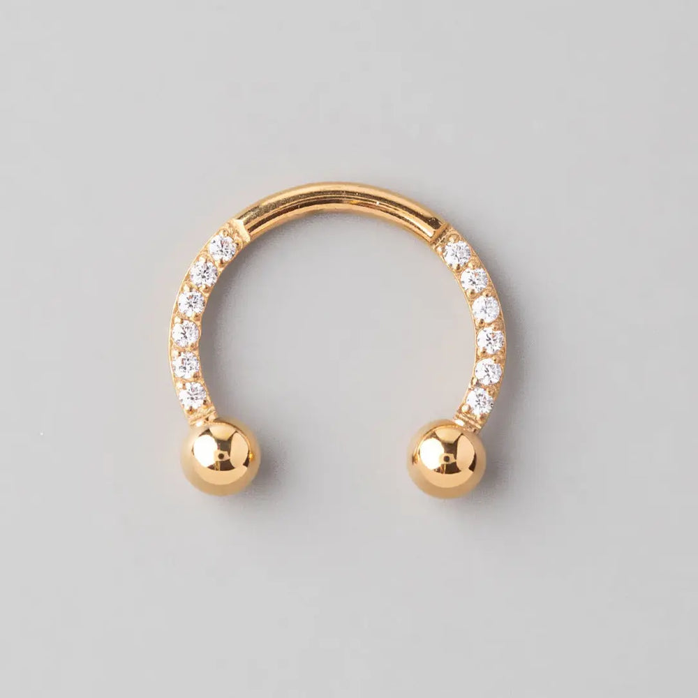 Circular Barbell with CZ Stones in Gold - Titanium