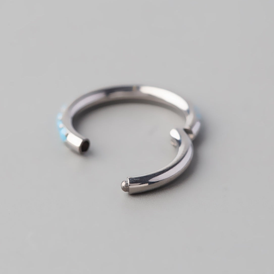 Hinged Segment Ring Side with Turquoise - Titanium - Camden Body Jewellery