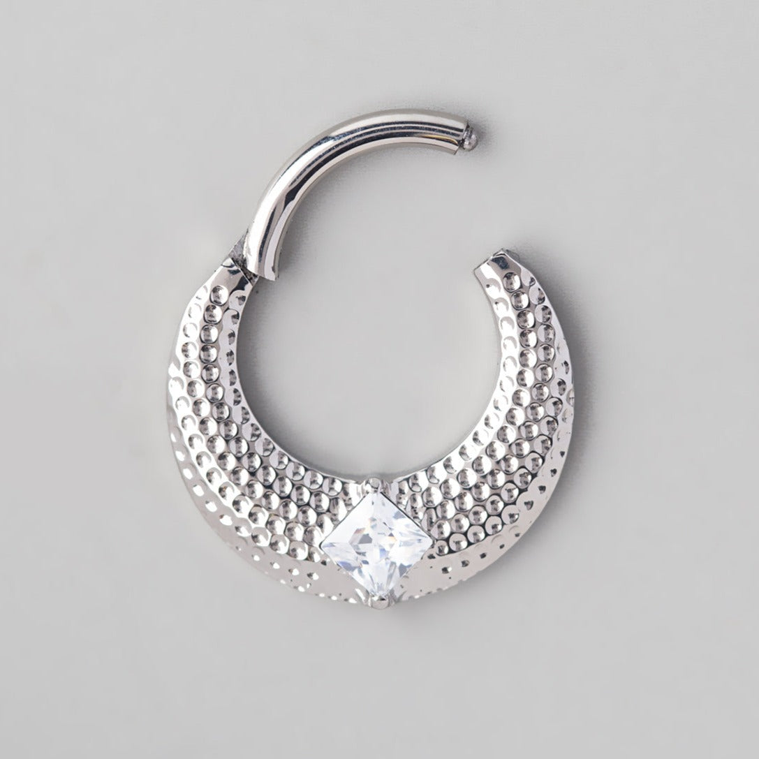 Hinged Segment Ring Large Bumps With CZ Centre - Titanium - Camden Body Jewellery