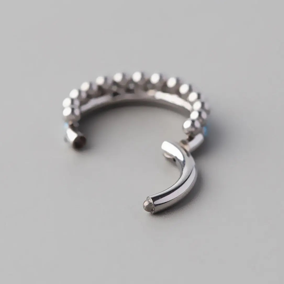 Hinged Segment Ring Turquoise Paved Side with Balls Weld in Silver - Titanium - Camden Body Jewellery